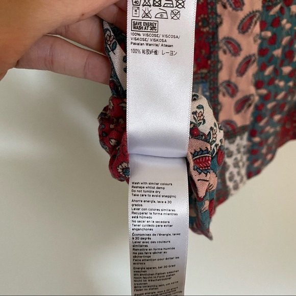 Topshop Blouse Colorful Patchwork Short Sleeve Top Boho Multicolor Pattern Small - Picture 6 of 8